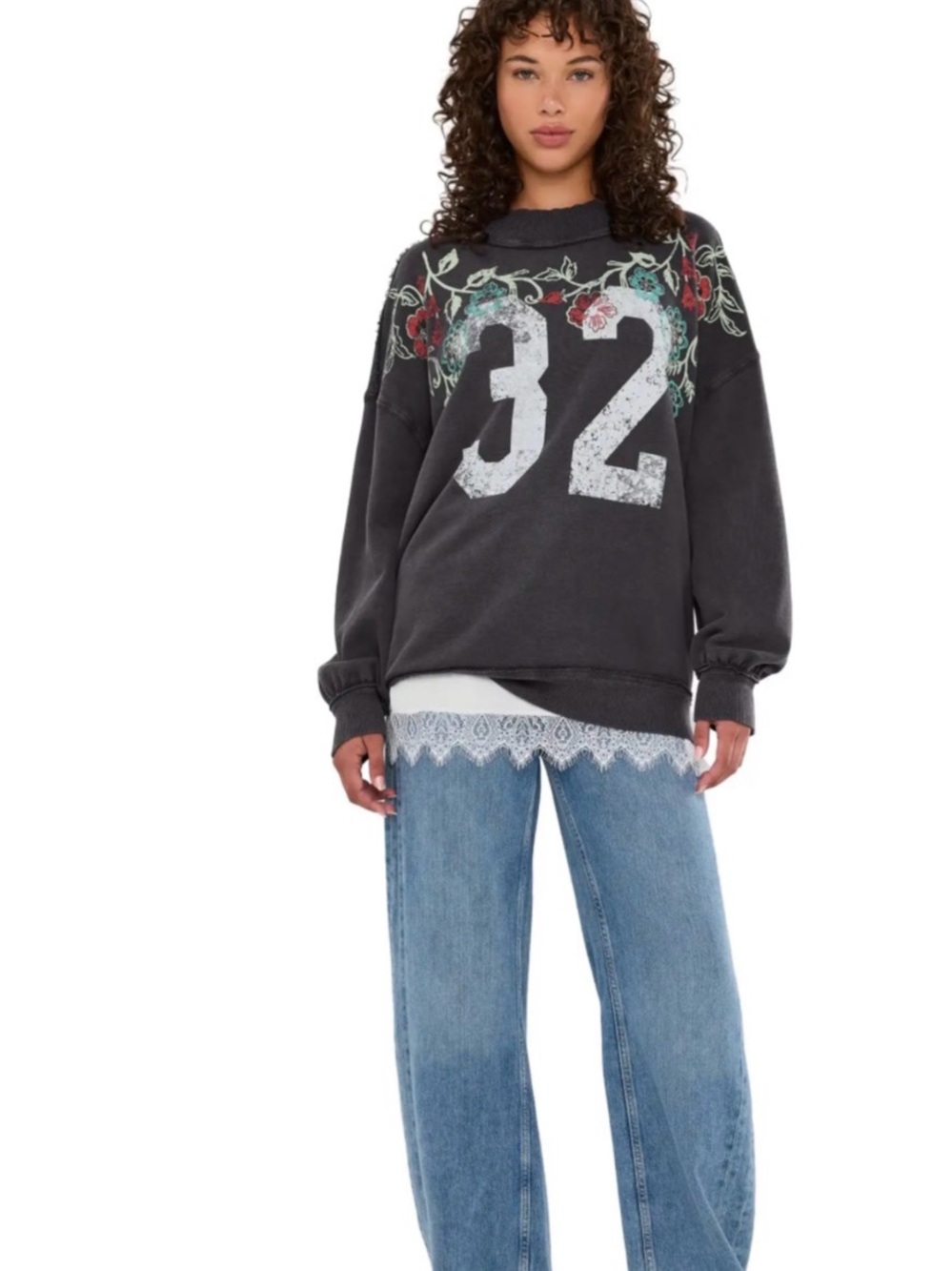 NWT Free People We The Free Palm Spring Graphic Mock Neck Washed Black SZ XS - Picture 2 of 16